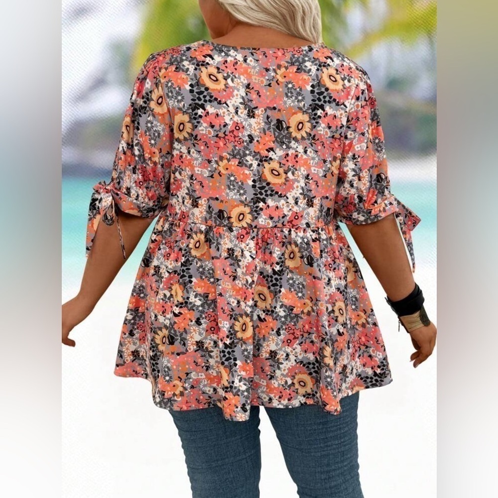 SHEIN Emery Rose 1X floral peplum short sleeve top NWOT - Picture 2 of 7